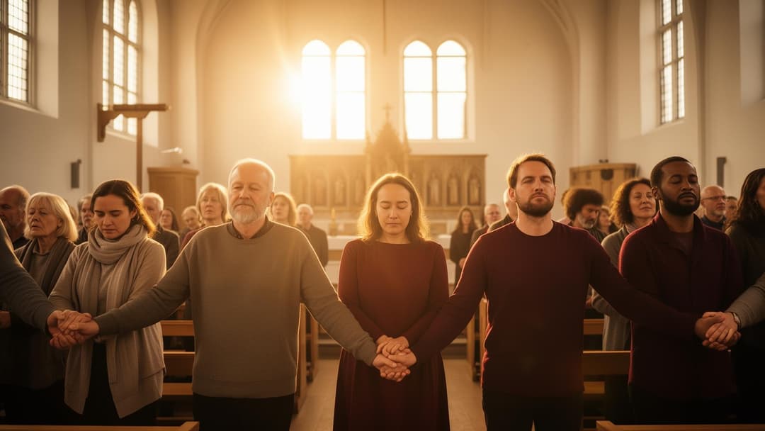 Church community gathering in prayer
